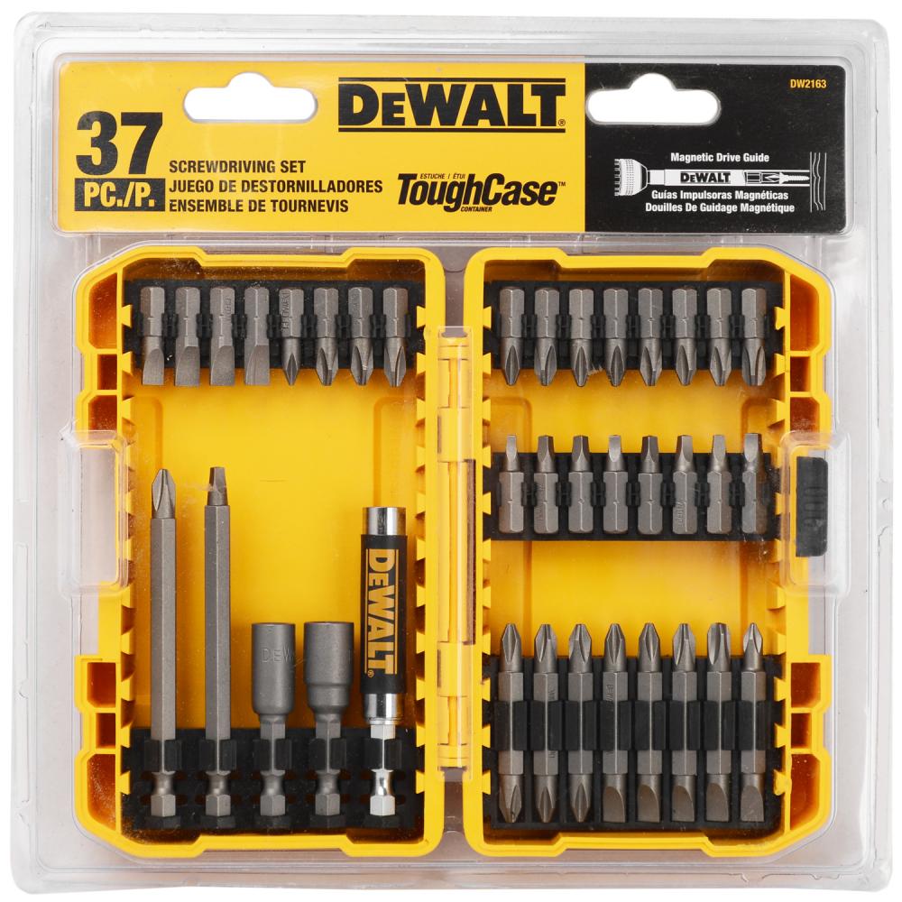 Detalhes do produto Kit DW2163 Jogo de 37 peças para parafusar com estojo - ( Philips, Fenda, Quadrada e Torx ).